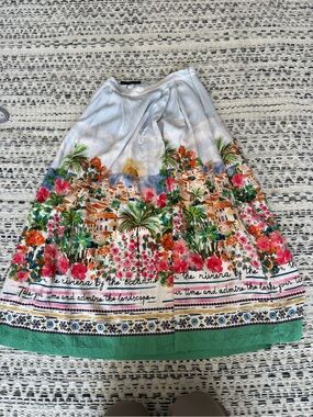 Zara White A-Line Skirt with Multicolor Floral Riviera Print